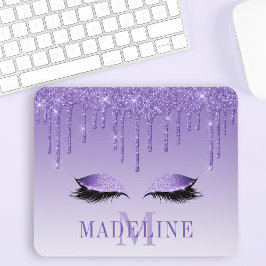 Modern Fashionable Purple Glitter Lashes Monogram Mousepad
