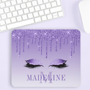 Modern Fashionable Purple Glitter Lashes Monogram Mousepad