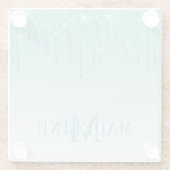 Modern Fashionable Teal Glitter Monogram Glasuntersetzer (Rückseite)