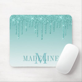 Modern Fashionable Teal Glitter Monogram Mousepad