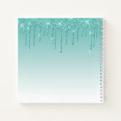Modern Fashionable Teal Glitter Monogram Notizblock (Rückseite)