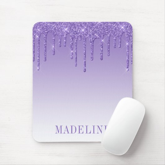Modern Fashionable Trendy Purple Glitter Drip Mousepad (Mit Mouse)