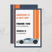 Modern Fast One Race Car Boy 1st Birthday Dankeskarte (Vorne/Hinten)