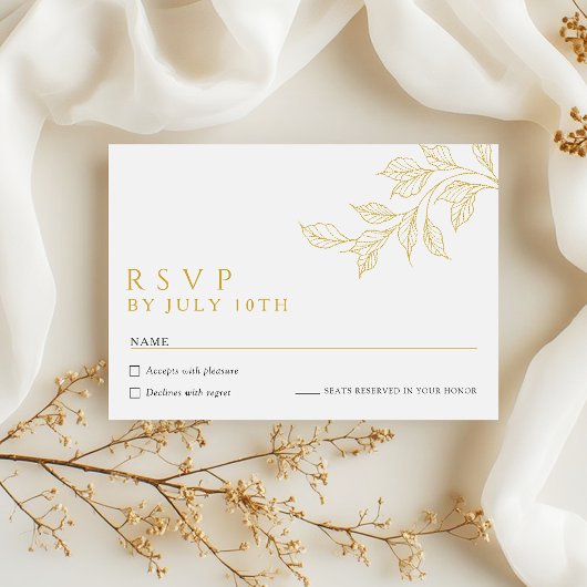 Modern Faux Gold Botanical Wedding RSVP Cards Karte