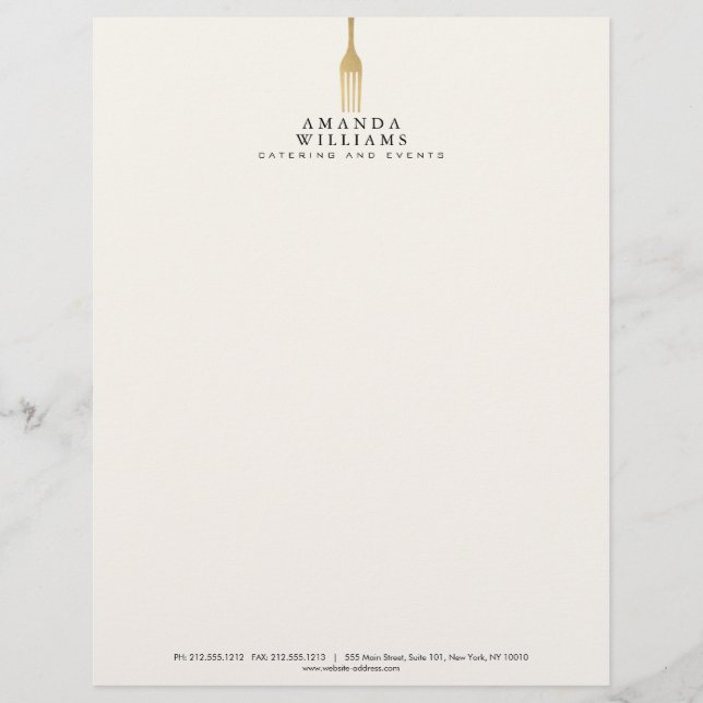 Modern Faux Gold Fork Catering Logo Ivory Briefbogen (Vorderseite)