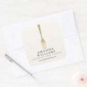 Modern Faux Gold Fork Catering Logo Ivory Quadratischer Aufkleber (Umschlag)