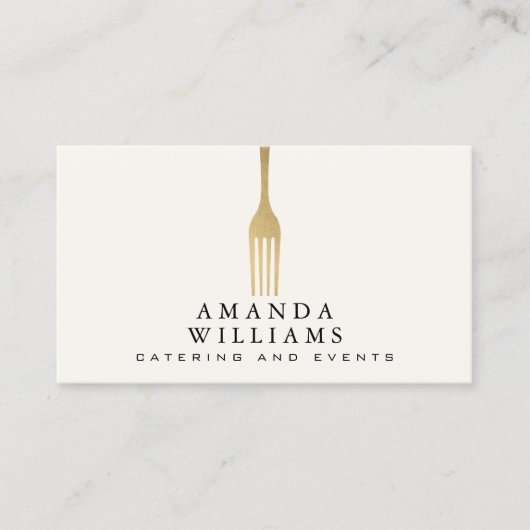 Modern Faux Gold Fork Catering Logo Ivory Visitenkarte (Vorderseite)