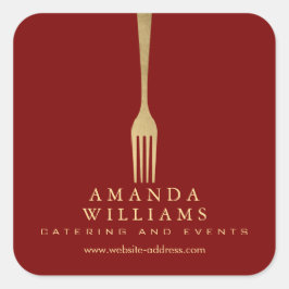 Modern Faux Gold Fork Catering Logo on Red Quadratischer Aufkleber