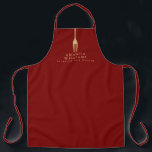 Modern Faux Gold Fork Catering Logo on Red Schürze<br><div class="desc">A chic and luxe design motif of a faux gold fork draws attention to the faux gold serif text for your name or business name on this personalized red apron. Created for catering companies, personal chefs, event planners, restaurants or personal use. Art and design © 1201AM Design Studio | www.1201am.com</div>