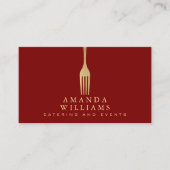 Modern Faux Gold Fork Catering Logo on Red Visitenkarte (Vorderseite)