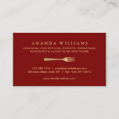 Modern Faux Gold Fork Catering Logo Red Vertical Visitenkarte (Rückseite)