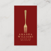 Modern Faux Gold Fork Catering Logo Red Vertical Visitenkarte (Vorderseite)
