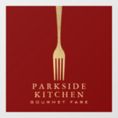 Modern Faux Gold Fork Restaurant Logo on Red Fensteraufkleber (Blatt)