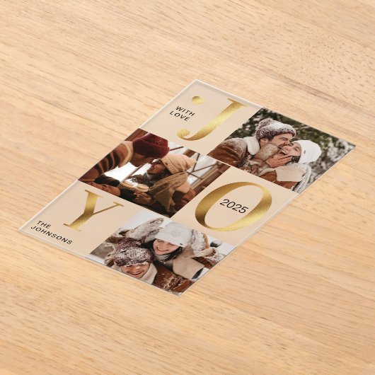 Modern Faux Gold Photo Collage Joy Christmas Card Acryleinladungen (Ablage )