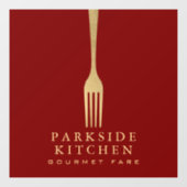 Modern Faux-Goldgabel Restaurant-Logo auf Rot Fensteraufkleber (Blatt)