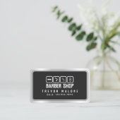 Modern faux metallic frame dark gray barber visitenkarte (Stehend Vorderseite)