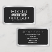 Modern faux metallic frame dark gray barber visitenkarte (Vorne/Hinten)