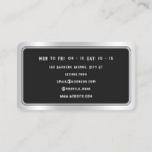 Modern faux metallic frame dark gray barber visitenkarte (Rückseite)