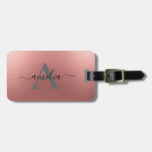 Modern Faux Rose Gold Script Monogram Personalized Gepäckanhänger (Vorderseite horizontal)