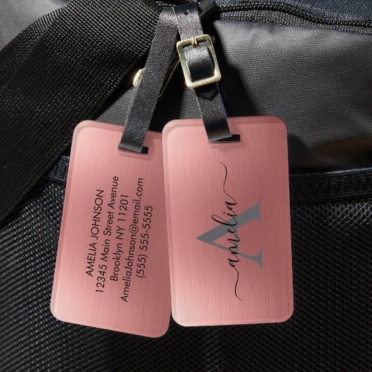 Modern Faux Rose Gold Script Monogram Personalized Gepäckanhänger