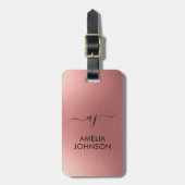 Modern Faux Rose Gold Script Monogram Personalized Gepäckanhänger (Vorderseite vertikal)