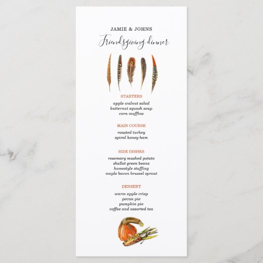 Modern Feathers Erntedank Dinner Menükarte (Vorderseite)