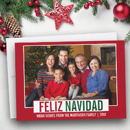 Modern Feliz Navidad Family Foto Red Feiertagskarte