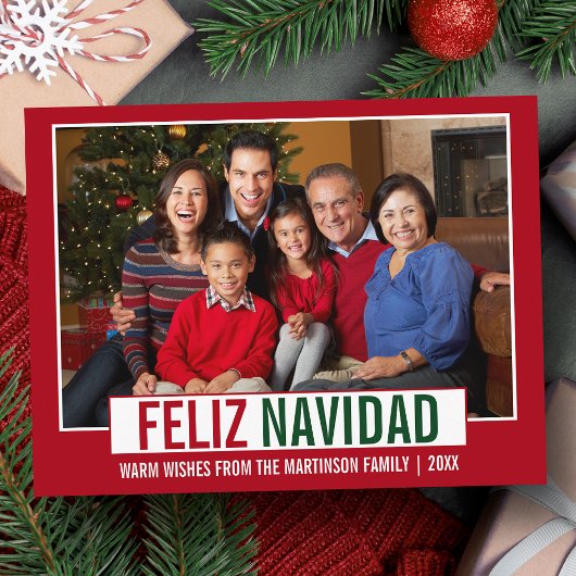 Modern Feliz Navidad Family Foto Red Postkarte