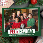 Modern Feliz Navidad Foto Green Postkarte<br><div class="desc">Modern Feliz Navidad Family Foto Grün und Rot Weihnachtspostkarte</div>