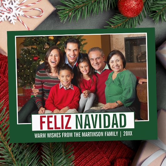 Modern Feliz Navidad Foto Green Postkarte