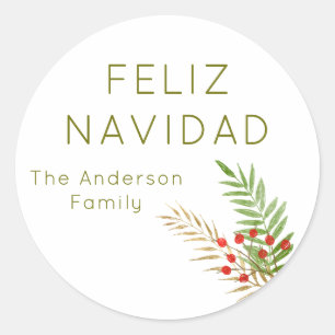 Modern Feliz Navidad Holly Spanisch Weihnachten Runder Aufkleber