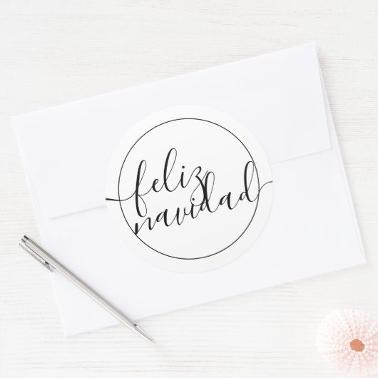 Modern Feliz Navidad Schwarz-weiß Weihnachten Runder Aufkleber (Umschlag)