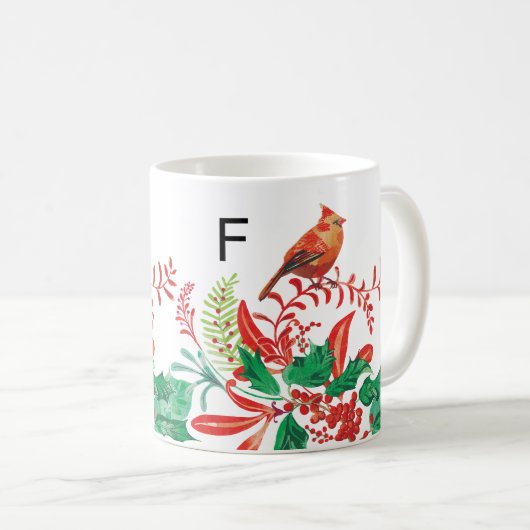 Modern Female Cardinal Holly Custom Monogram Mug Kaffeetasse (VorderseiteRechts)