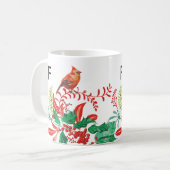 Modern Female Cardinal Holly Custom Monogram Mug Kaffeetasse (Vorderseite Links)