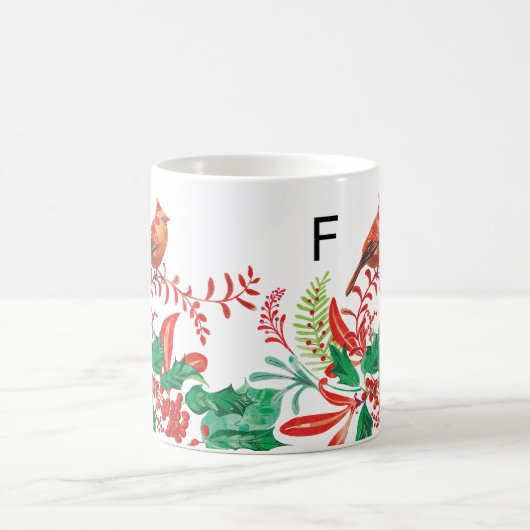 Modern Female Cardinal Holly Custom Monogram Mug Kaffeetasse (Mittel)
