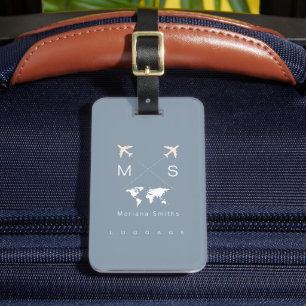 Modern Feminine Dusty Blue World Travel Gepäckanhänger