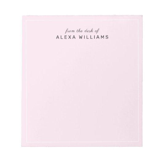 Modern Feminine From the Desk of Script Blush Pink Notizblock (Vorderseite)