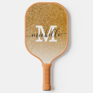 Modern Feminine Girl Gold Glitzer Monogram Name Pickleball Schläger