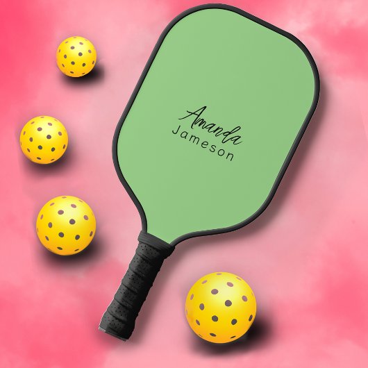Modern Feminine Green Monogram Pickleball Schläger