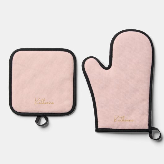 Modern Feminine Pink & Gold Name Ofenhandschuh & Topflappen-Set (Vorderseite)
