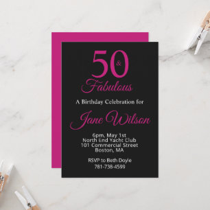 Modern Feminine Rosa Schwarze Fabelhafte 50. Gebur Einladung