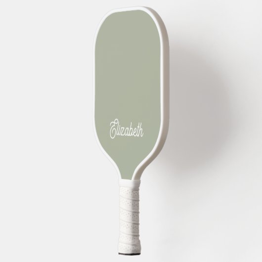 Modern Feminine Sage Green Script Individuelle Nam Pickleball Schläger (Links)