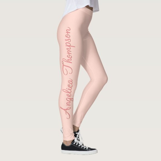 Modern Feminine Solid Soft Pink Script Individuell Leggings (Rechts)