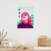 Modern Feminist Girl Pink Hair GRL Power PWR Cool Poster (Küche)