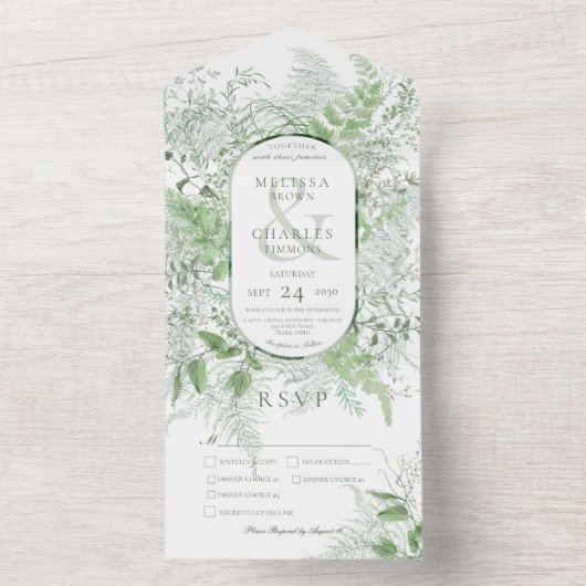 Modern Fern Green Folies Weißes Abendessen All In One Einladung (Innen Boden)