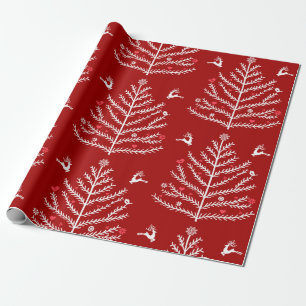 Modern Festival Nordic Christmas Tree Deer Red Geschenkpapier
