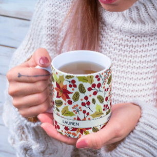 Modern Festive Red Orange Poinsettia Folk Pattern Kaffeetasse