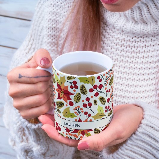 Modern Festive Red Orange Poinsettia Folk Pattern Kaffeetasse