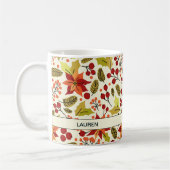 Modern Festive Red Orange Poinsettia Folk Pattern Kaffeetasse (Links)
