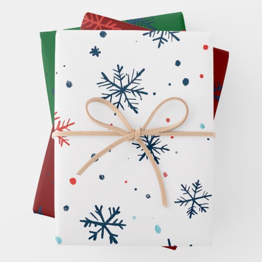 Modern Festive Snowflake Joy white red green Geschenkpapier Set (Beispiel)